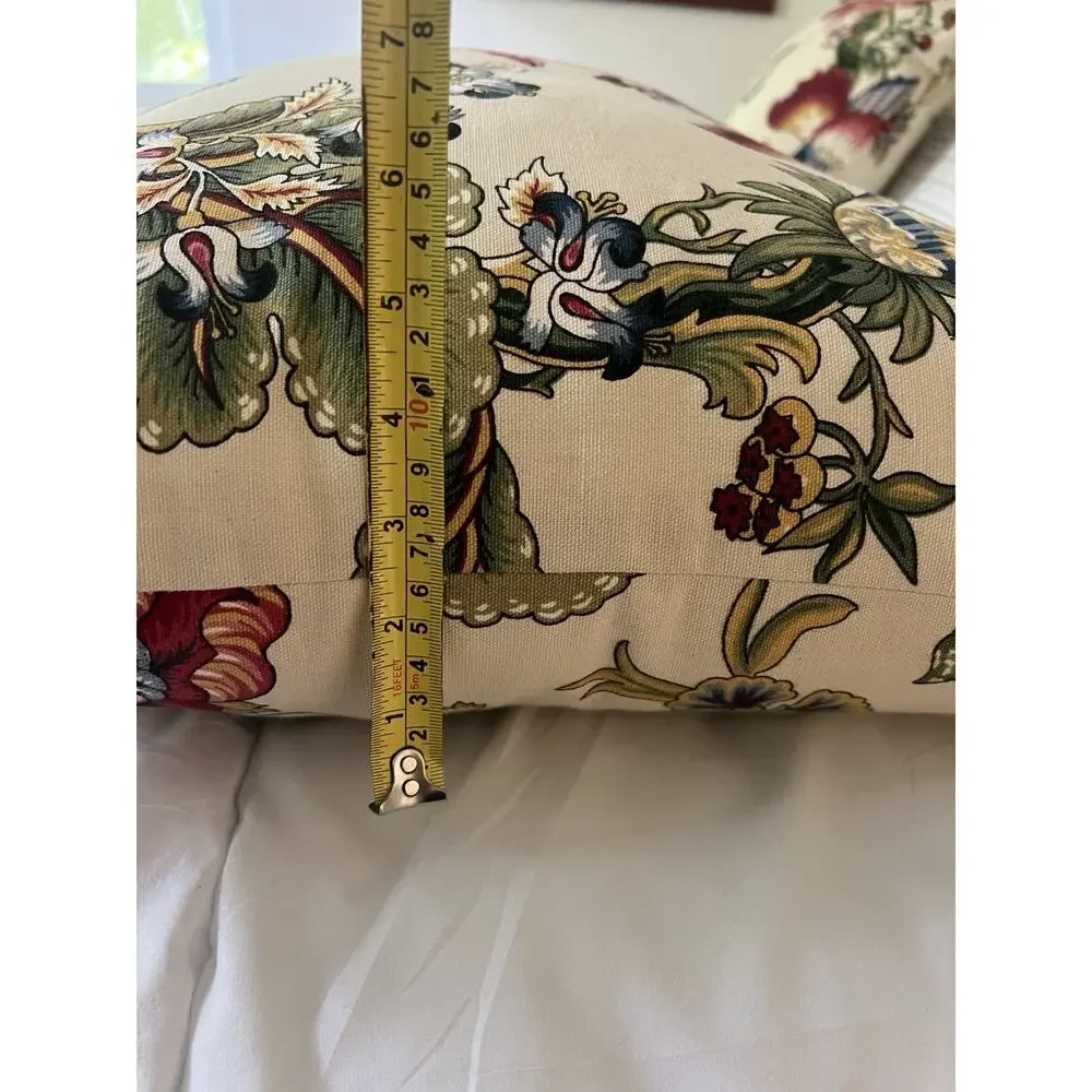 Custom Jacobean Floral Pillows Pair 18” 12” English Country Designer Fabric